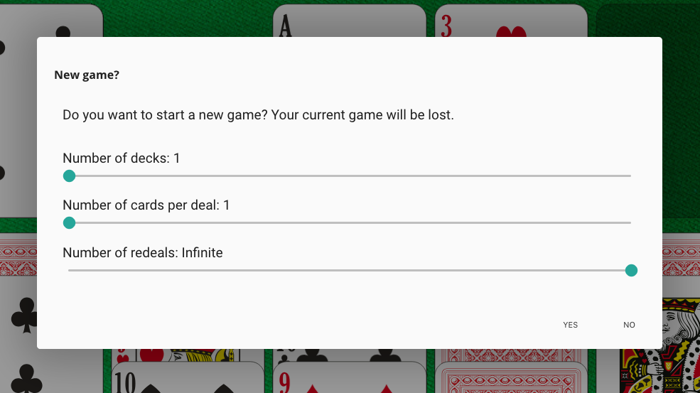 Option dialog for a new game